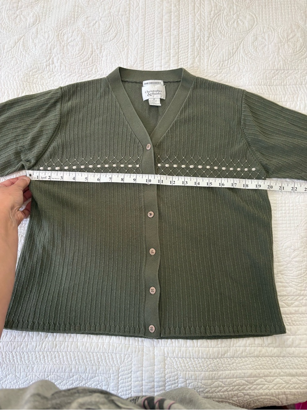 Christopher & Banks Olive Green Ribbed Button Cardigan
